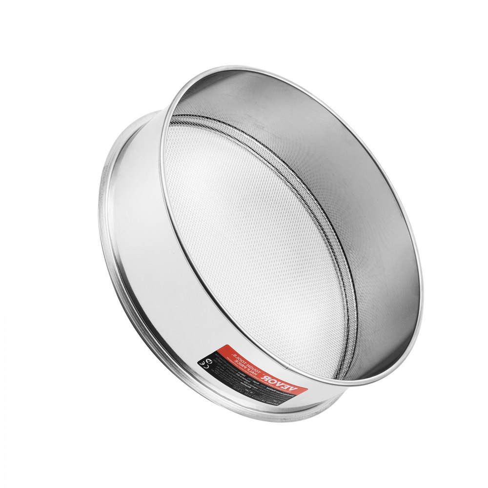 VEVOR Fine Mesh Flour Sifter, 12-Mesh Flour Sifter, 304 Stainless Steel Food Grade Fine Mesh Sifter, 12.6 Inch Diameter, Fine Mesh Sifter for Baking, Mesh Opening in 5 Sizes for Mung Beans, Rice, Flour, Pearl Powder