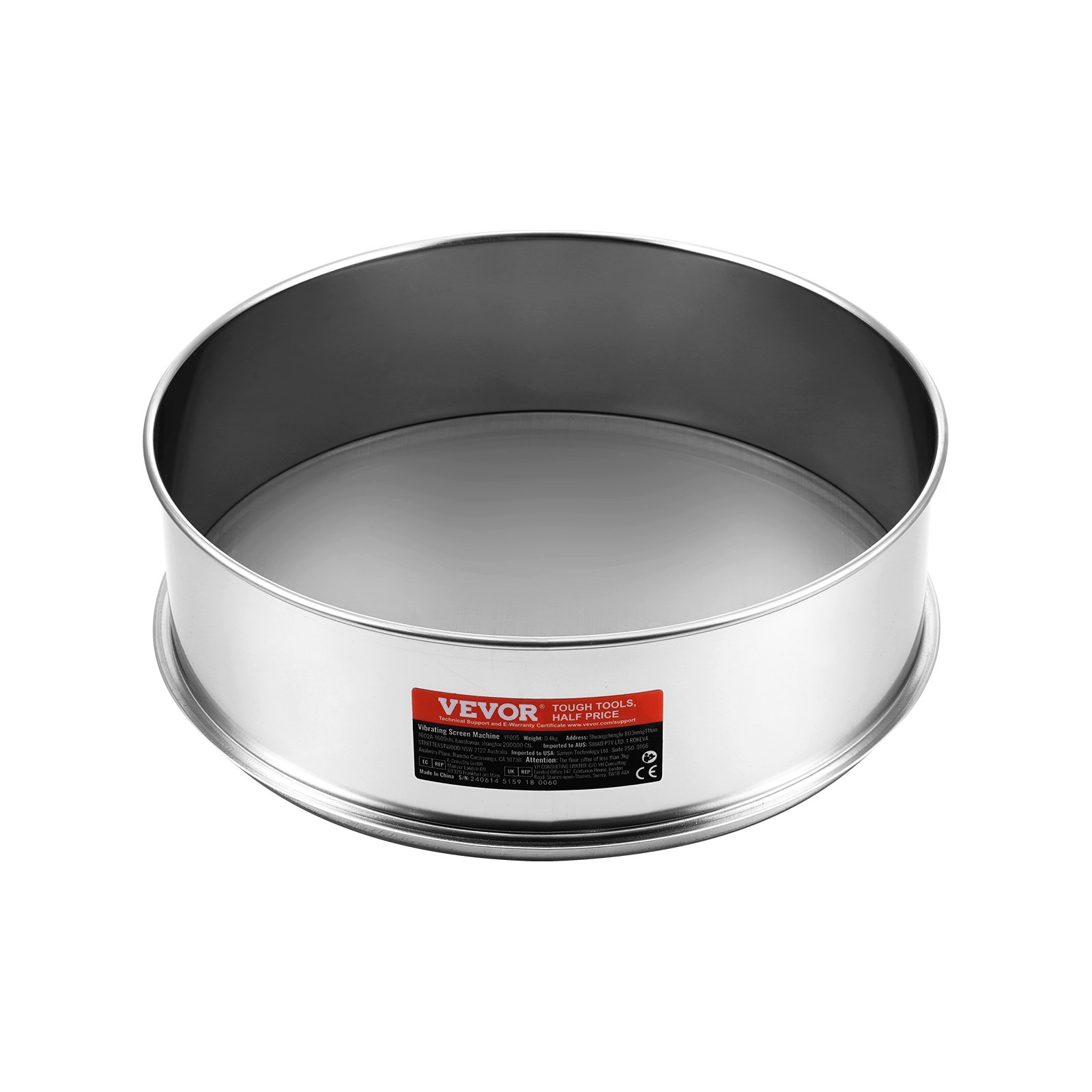 VEVOR Fine Mesh Flour Sifter, 80-Mesh Flour Sifter, 304 Stainless Steel Food Grade Fine Mesh Sifter, 12.6 Inch Diameter, Fine Mesh Sifter for Baking, Mesh Opening in 5 Sizes for Mung Beans, Rice, Flour, Pearl Powder