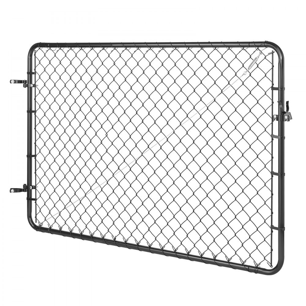 VEVOR Cancello per Recinzione a Maglie di Catena, 183 x 117 cm, Cancello da Giardino in Acciaio Zincato Antiruggine, Pannello Regolabile per Cortile Vialetto Agricolo con Accessori Nero