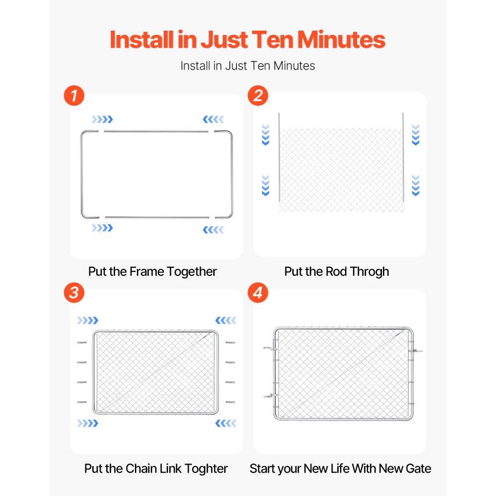 VEVOR Cancello per Recinzione a Maglie di Catena, 183 x 122 cm, Cancello da Giardino in Acciaio Zincato Antiruggine, Pannello Regolabile per Cortile Vialetto Agricolo con Accessori Completi