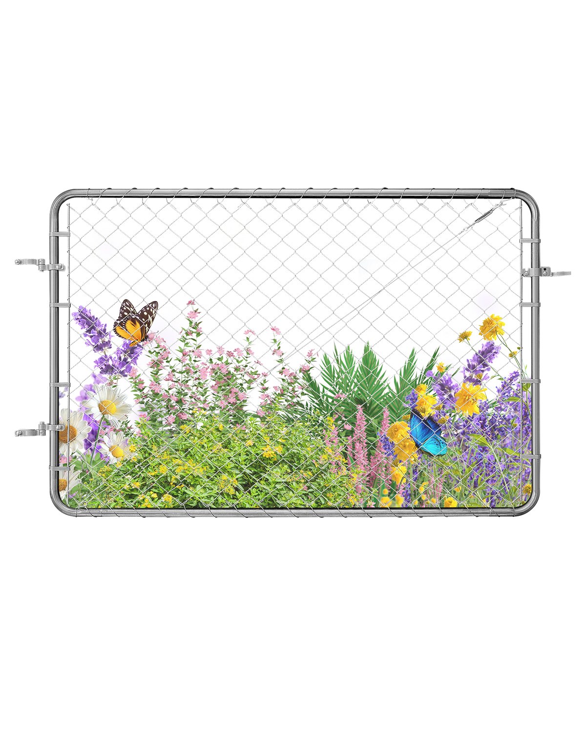 VEVOR Cancello per Recinzione a Maglie di Catena, 183 x 122 cm, Cancello da Giardino in Acciaio Zincato Antiruggine, Pannello Regolabile per Cortile Vialetto Agricolo con Accessori Completi