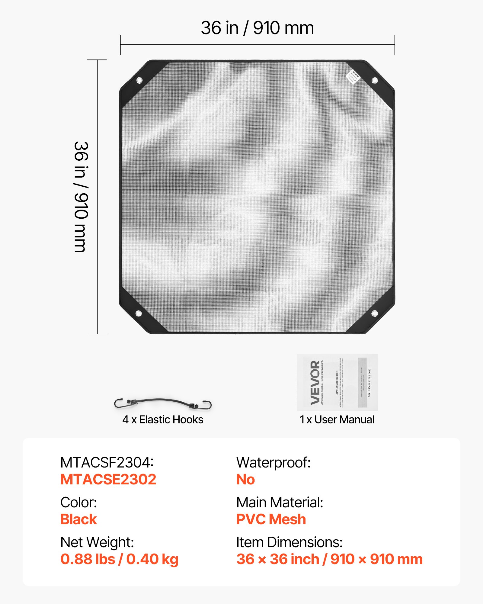 VEVOR Copertura per Aria Condizionata da Esterno, 91 x 91 cm, Copertura per Condizionatore da Detriti, Rete in PVC, Misura Universale, Copri Condizionatore d'Aria Esterno, Nero