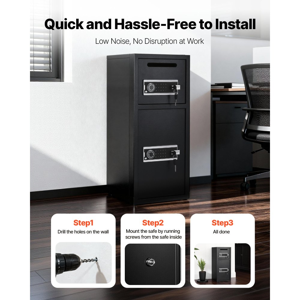 VEVOR Cassaforte a Doppia Porta Cassafforte Elettronica con Illuminazione a LED 350 x 348 x 775 mm, Ignifuga in Acciaio Laminato a Freddo con Fessura di Deposito per Denaro, Documenti, Gioielli