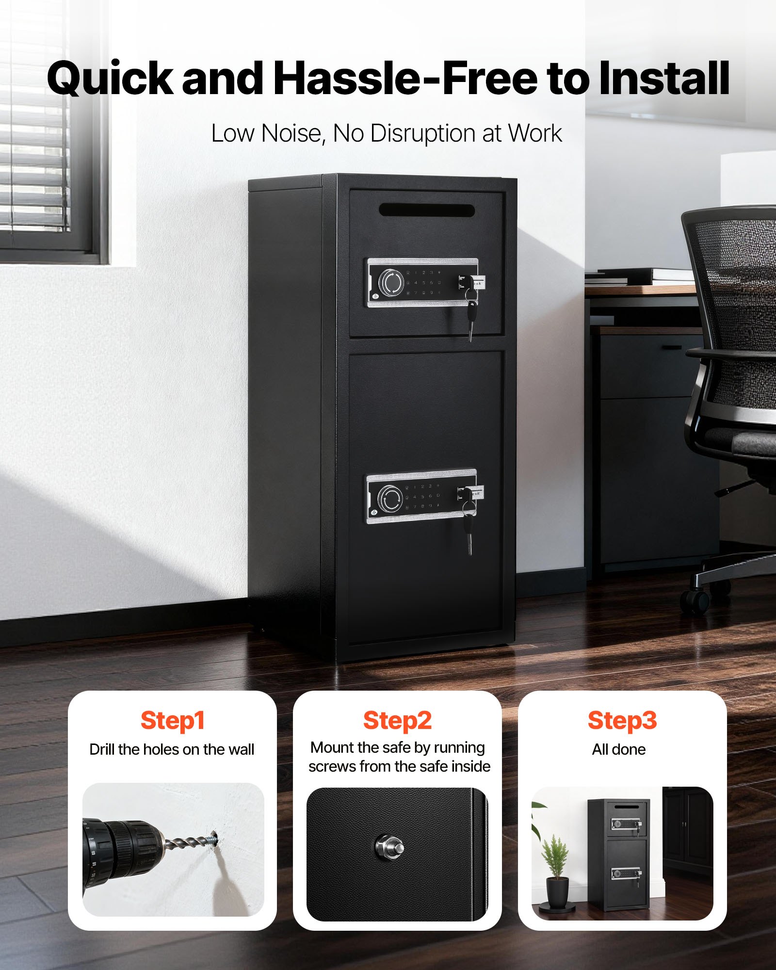 VEVOR Cassaforte a Doppia Porta Cassafforte Elettronica con Illuminazione a LED 350 x 348 x 775 mm, Ignifuga in Acciaio Laminato a Freddo con Fessura di Deposito per Denaro, Documenti, Gioielli