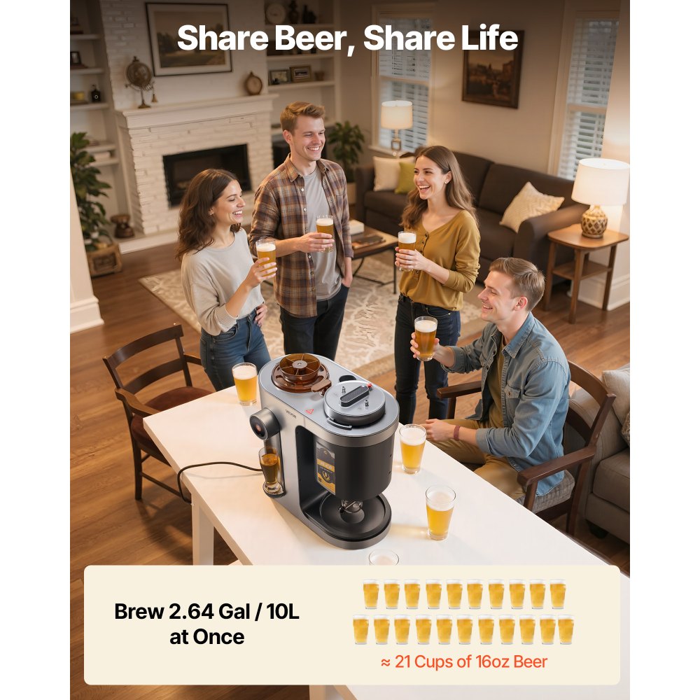 VEVOR Macchina per Produzione di Birra Fatta a Casa, Macchina Domestica per Fare la Birra in Casa, 13 Litri, 1500 W, Caldaia di Ammostamento, Serbatoio Interno in Acciaio Inox 304