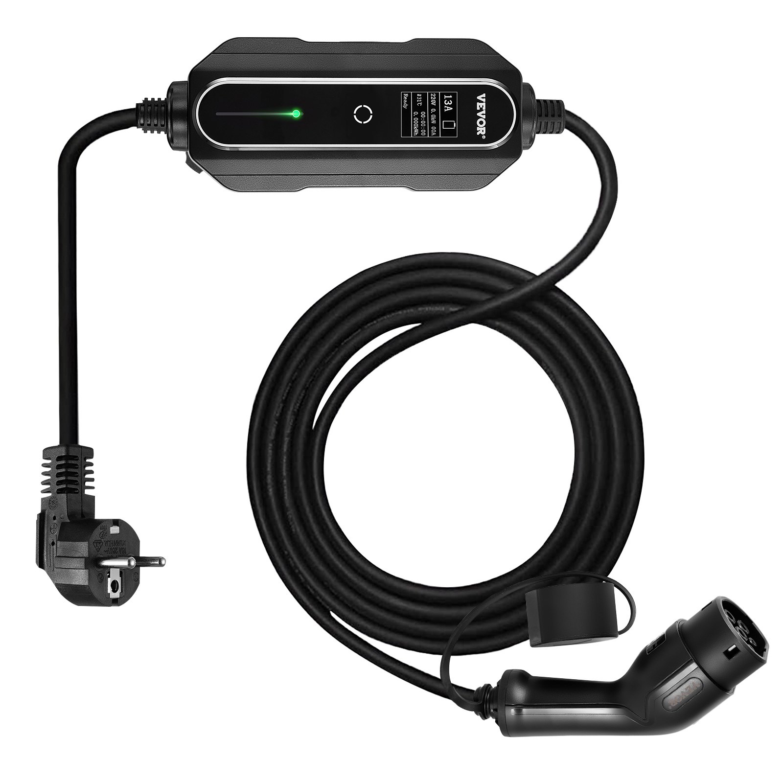 VEVOR Cavo di Ricarica EV Tipo 2, 13 A 3 kW Caricatore Tipo 2 EV per Auto Elettrica Portatile Spina UK per I Veicoli Elettrici Europei e I Veicoli Ibridi Plug-in Conformi allo Standard IEC 62196-2.