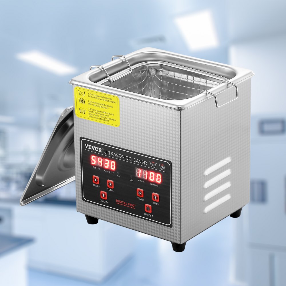 VEVOR Pulitore a Ultrasuoni Vassoio Display Digitale in Acciaio Inox Capienza 2 Litri con Riscaldamento Tempo Temperatura Regolabile, Macchina Pulitrice a Ultrasuoni per Gioielli Occhiali Laboratorio