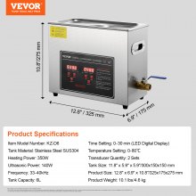 VEVOR Pulitore a Ultrasuoni Display Digitale in Acciaio Inossidabile Capienza 6 Litri con Riscaldamento Tempo Temperatura Regolabile, Dispositivo di Pulizia a Ultrasuoni per Gioielli Occhiali Orologi