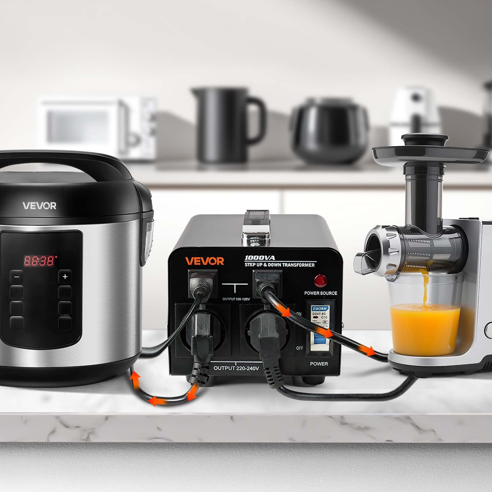 VEVOR Trasformatore di Tensione Elevatore Riduttore da 220 V a 110 V e da 110 V a 220 V, 1000 VA, con Spine USA e UE, Cavo di Alimentazione, Protezione Interruttore 10A