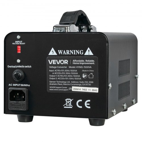VEVOR Trasformatore Di Tensione 1500VA Step-Up/Down – 110V↔220V, 4 Prese USA E UE, Protezione Da Sovraccarico 15A, Silenzioso E Compatto