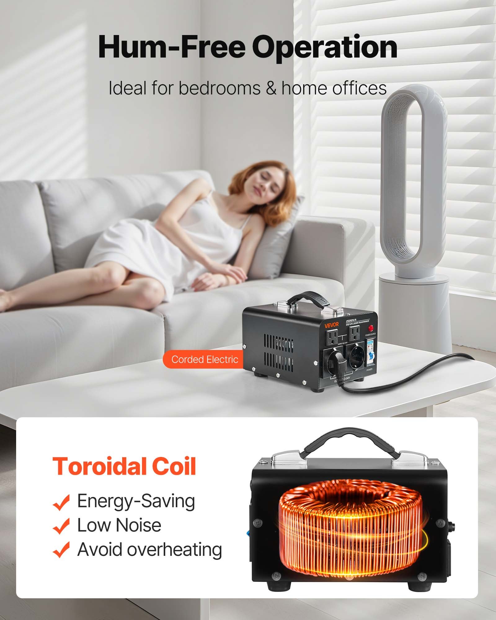 VEVOR Trasformatore di Tensione Elevatore Riduttore da 220 V a 110 V e da 110 V a 220 V, 1500 VA, con Spine USA e UE, Cavo di Alimentazione, Protezione Interruttore 15A