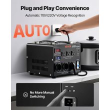 VEVOR Trasformatore Convertitore di Tensione Automatico, 6000 VA, Trasformatore Abbassatore ed Elevatore, 110 V e 220 V, con 3 Prese USA, 3 Prese UE, Display LCD, Protezione Interruttore Automatico