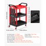 VEVOR Carrello di Servizio Portata 136 kg 3 Ripiani Ruote Girevoli a 360°, Carrello Officina, Ruote con Freno, Struttura in Plastica Resistente con Vassoi e Pannello Forato, per Garage e Magazzino
