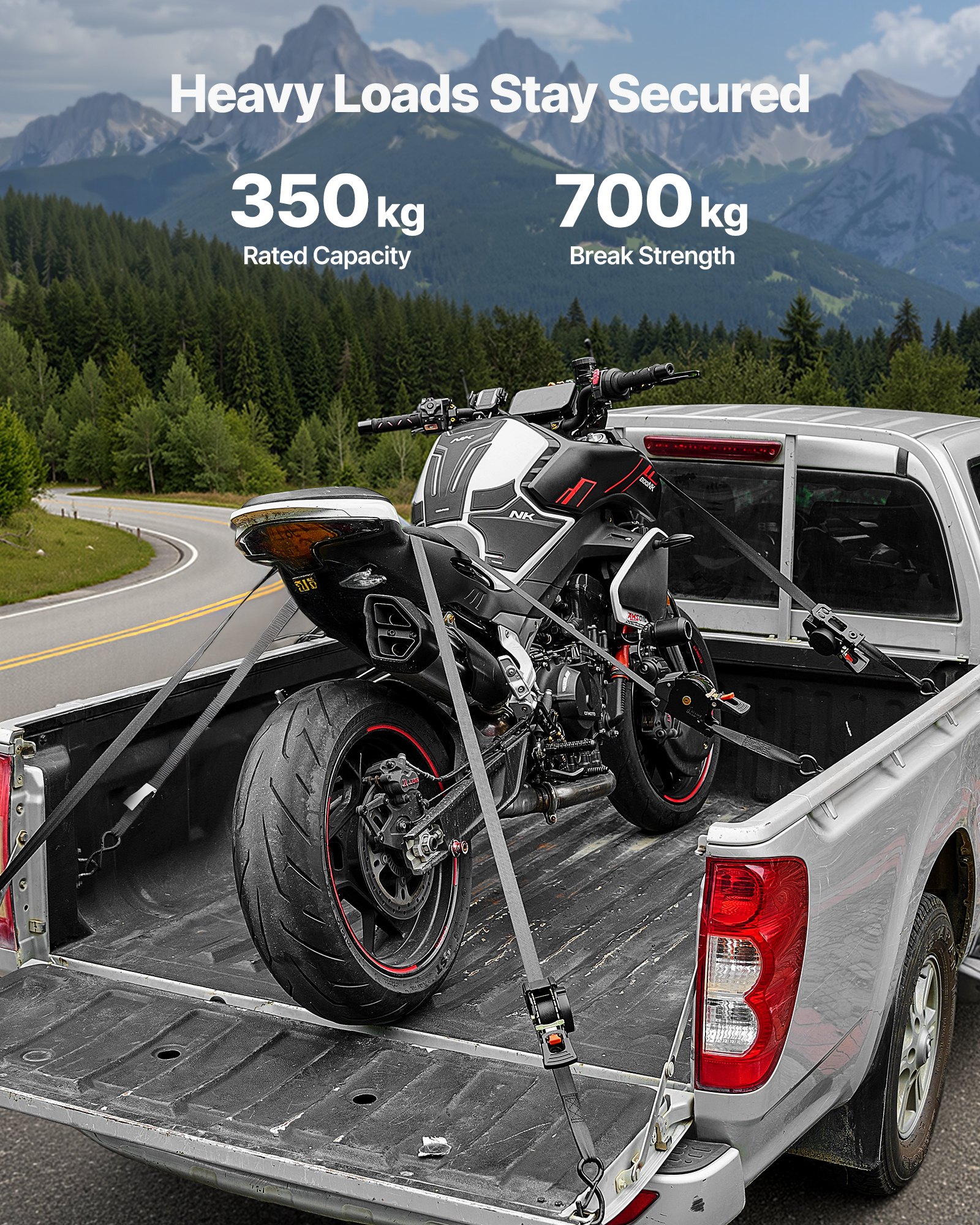 VEVOR Cinghie di Fissaggio con Doppio Gancio a S da 25,4 mm x 4,9 m, Resistenza alla Rottura di 700 kg, Borsa per il Trasporto, per Traslochi, Rimorchi, Motociclette, Kayak, Tetto, Confezione da 4