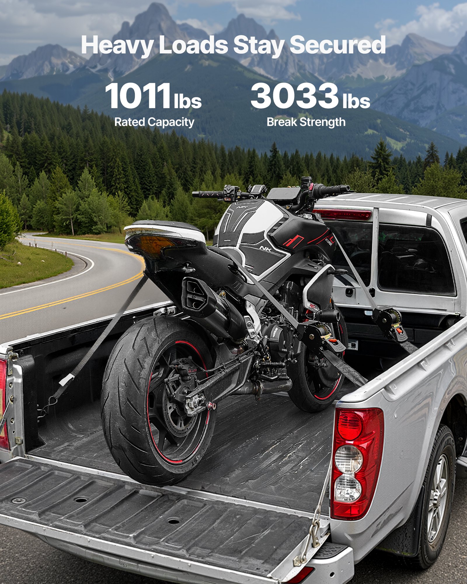 VEVOR Cinghie di Fissaggio con Doppio Gancio a S da 50,8 mm x 3 m, Resistenza alla Rottura di 1375 kg, 2 Anelli morbidi, per Traslochi, Rimorchi, Motociclette, Kayak, Tetto Auto, Confezione da 2