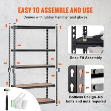 VEVOR Scaffale Portaoggetti Capacità Carico max. 907,2 kg Scaffale per Organizzare da Officina Cantina Acciaio al Carbonio SPCC + Pannelli MDF Scaffalatura per Stoccaggio 121,92x45x182,88 cm