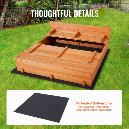 Nicedday Sabbiere In Legno Con Coperchio E Tenda Parasole – Tavolo Picnic 2-in-1, Regolabile, Con Fodera, Per Esterno - 2