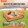 VEVOR Sabbiera in Legno 1330 x 1200 x 430 mm Sabbiera con Panche Pieghevoli e Fondo, Sabbiera per Bambini in Legno Naturale per Cortile all'aperto, Spiaggia, per Ragazzi e Ragazze dai 3 ai 12 Anni