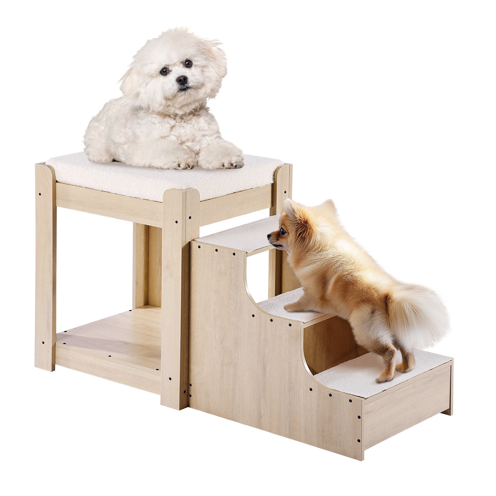 VEVOR Bunk Bed for Pets with Stairs, Window Seat for Dogs/Cats, Multi-Level Bed, Dog Bed Sleeper, Lounge Seating Platform with Foam Cushion, Pet Bed Couch 120x50x65cm (Beige)