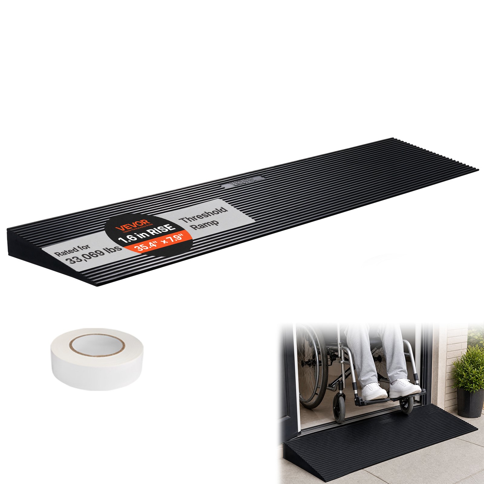 VEVOR Rampa per Soglia in Gomma Altezza 4cm Capacità Carico Max. 15 Tonnellate, Rampa per Soglia Tagliare Liberamente Dimensioni Generali 90x20x4 cm, Rampa Soglia Antiscivolo per Salita Facile 6,2 kg