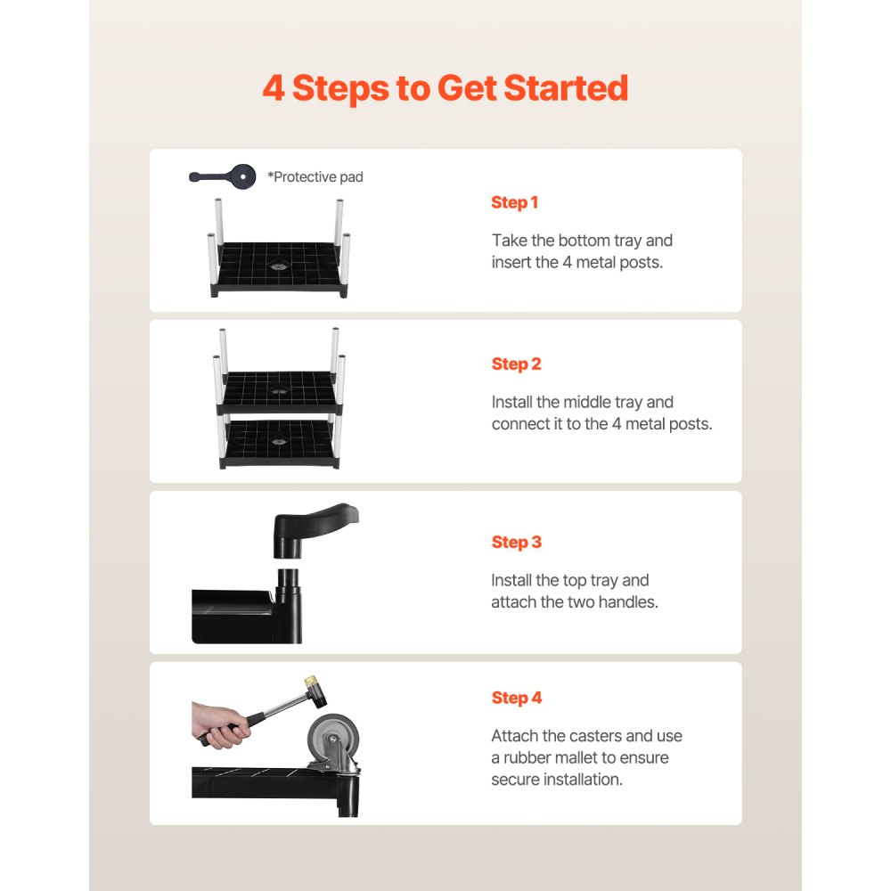 VEVOR Carrello Portavivande, Capacità di Carico 136 kg Carrello per Servizi Alimentari in Plastica a 3 Livelli da 620 x 410 mm con Ruote Girevoli 360° per Magazzino, Ufficio, Casa, Ristorante, Cucina