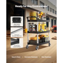 VEVOR Carrello Portavivande, Capacità di Carico 136 kg Carrello per Servizi Alimentari in Plastica a 3 Livelli da 620 x 410 mm con Ruote Girevoli 360° per Magazzino, Ufficio, Casa, Ristorante, Cucina