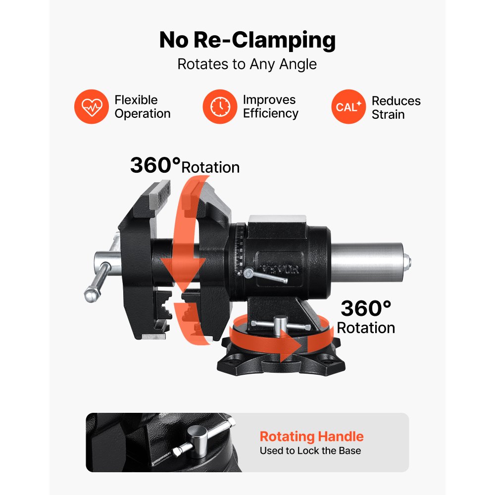 VEVOR Morsa da Banco Taglio Foratura Testa Base Girevole Larghezza 140 mm, Morsa da Tavolo Rotante Base in Ghisa Sferoidale Profondità Gola 70 mm, Apertura Ganasce 125 mm, Forza Serraggio max 25 kN