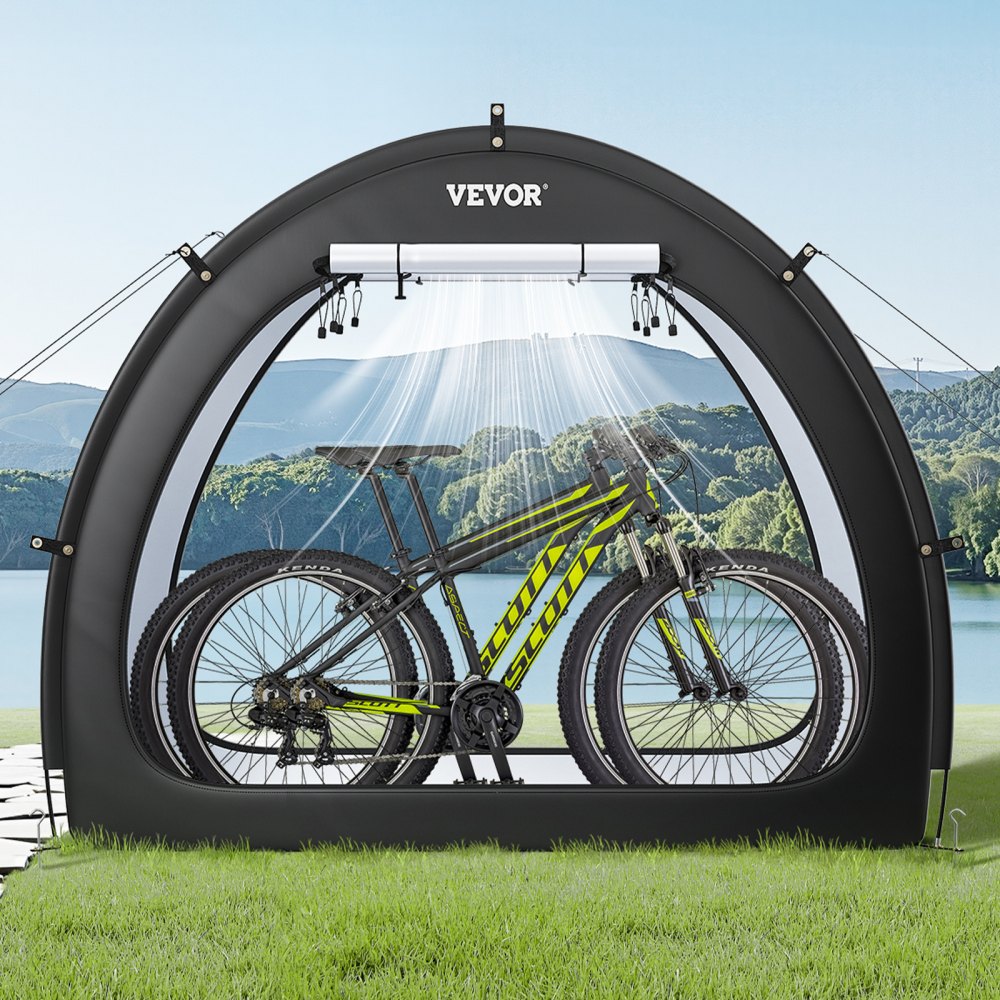 VEVOR Spaziosa Tenda per Riporre le Bici all'Aperto con Finestra Ventilata, Tenda Impermeabile a Forma di Ventaglio con Fibra di Vetro e Doppie Cerniere da 1 a 2 Bici, 1706 x 2011 x 792 mm