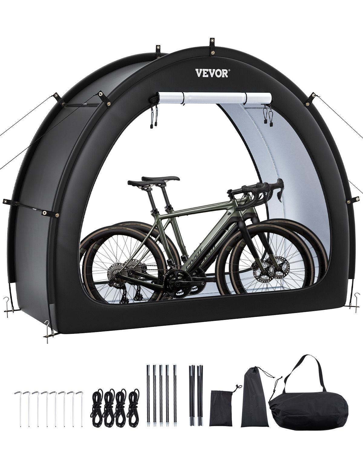 VEVOR Spaziosa Tenda per Riporre le Bici all'Aperto con Finestra Ventilata, Tenda Impermeabile a Forma di Ventaglio con Fibra di Vetro e Doppie Cerniere da 1 a 2 Bici, 1706 x 2011 x 792 mm