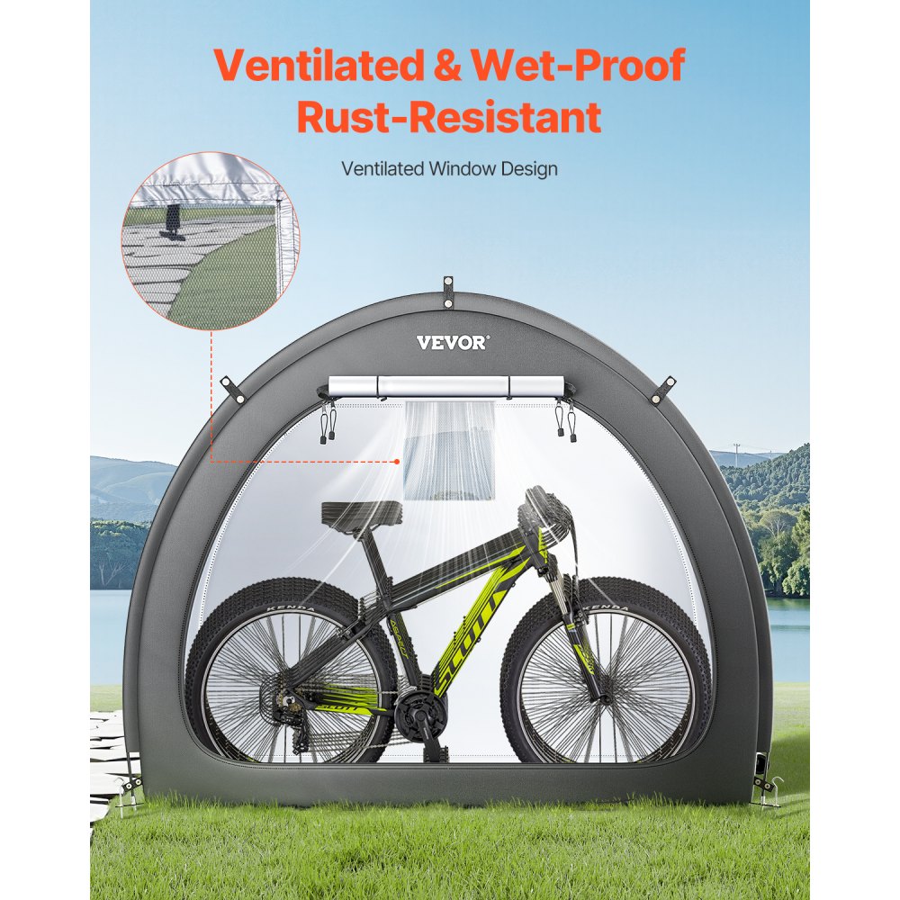 VEVOR Spaziosa Tenda per Riporre le Bici all'Aperto con Finestra Ventilata, Tenda Impermeabile a Forma di Ventaglio con Fibra di Vetro e Doppie Cerniere da 4 a 5 Bici, 1706 x 2133 x 1524 mm