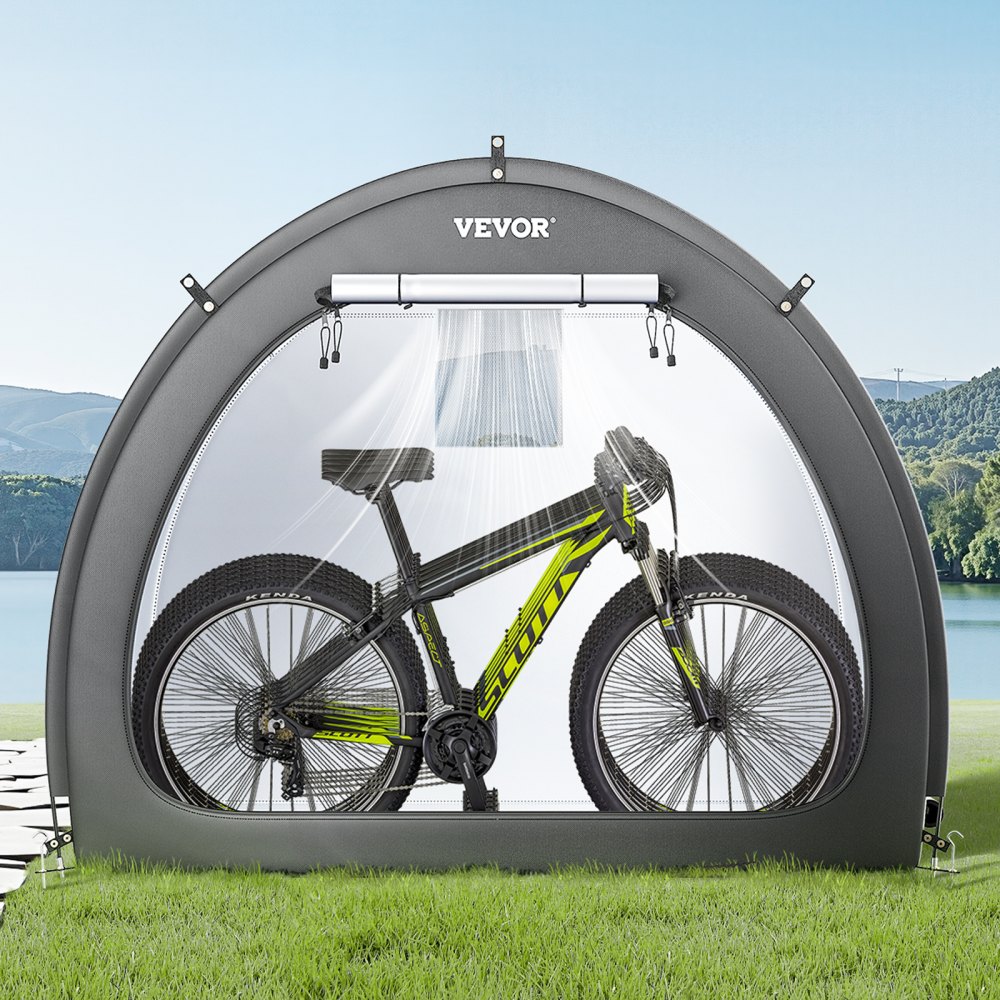 VEVOR Spaziosa Tenda per Riporre le Bici all'Aperto con Finestra Ventilata, Tenda Impermeabile a Forma di Ventaglio con Fibra di Vetro e Doppie Cerniere da 4 a 5 Bici, 1706 x 2133 x 1524 mm