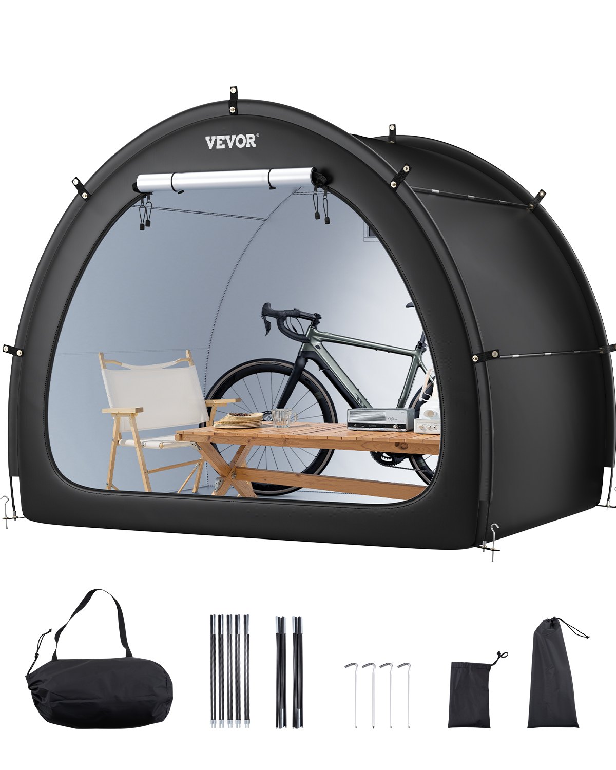 VEVOR Spaziosa Tenda per Riporre le Bici all'Aperto con Finestra Ventilata, Tenda Impermeabile a Forma di Ventaglio con Fibra di Vetro e Doppie Cerniere da 4 a 5 Bici, 2190 x 1550 x 1730 mm