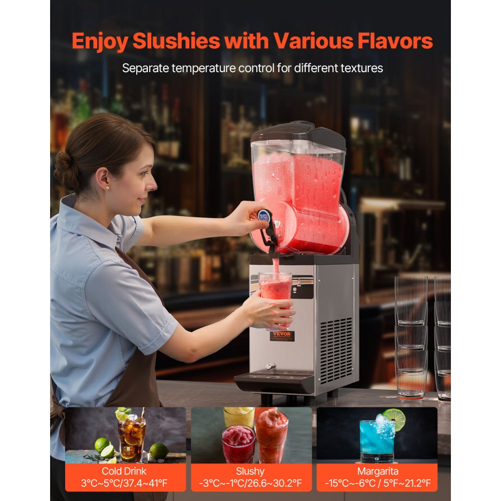 VEVOR Commercial Slushie Machine, 1 x 15L Slushie Machine 500W 220V, Slushie Machine with Removable Tray and Digital Smart Panel, Commercial Slushie Machine