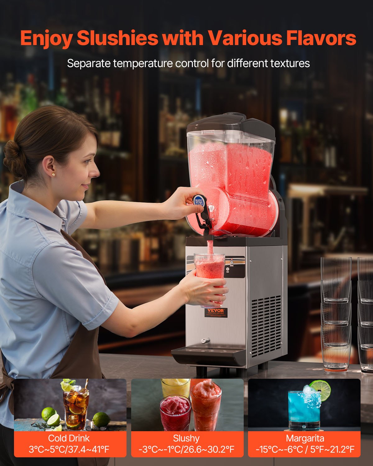 VEVOR Commercial Slushie Machine, 1 x 15L Slushie Machine 500W 220V, Slushie Machine with Removable Tray and Digital Smart Panel, Commercial Slushie Machine