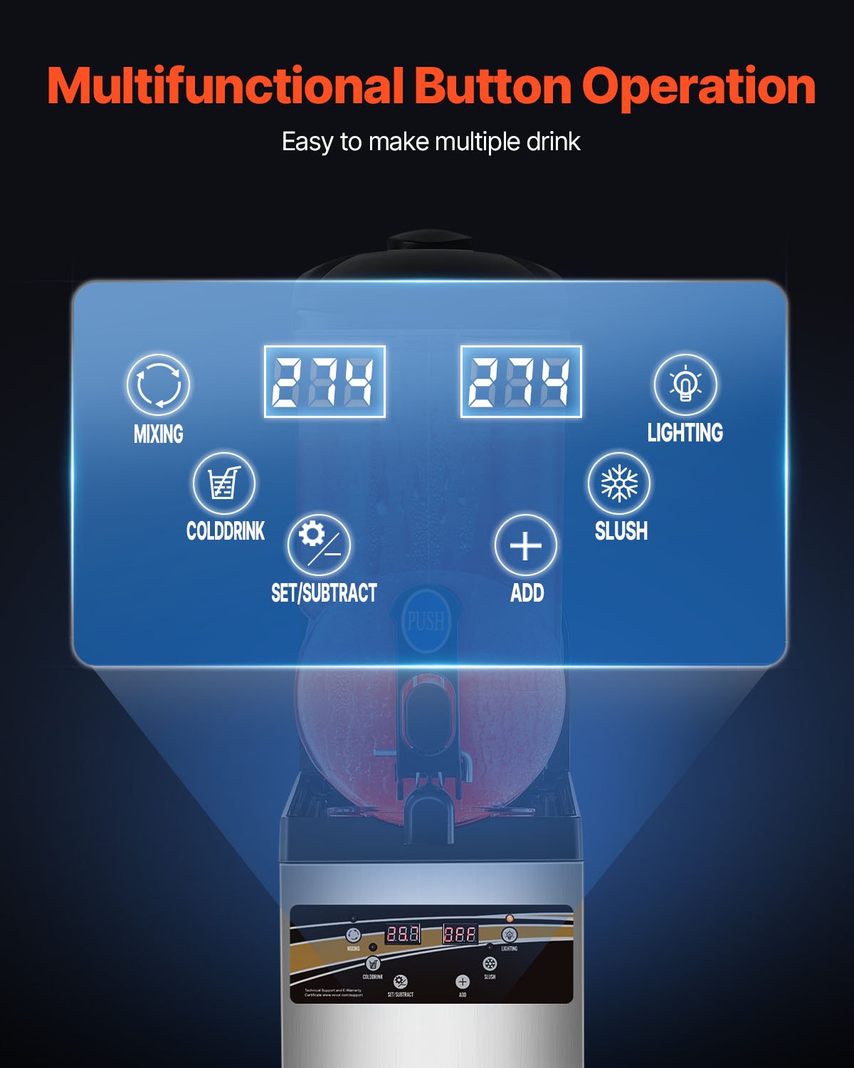 VEVOR Commercial Slushie Machine, 1 x 15L Slushie Machine 500W 220V, Slushie Machine with Removable Tray and Digital Smart Panel, Commercial Slushie Machine