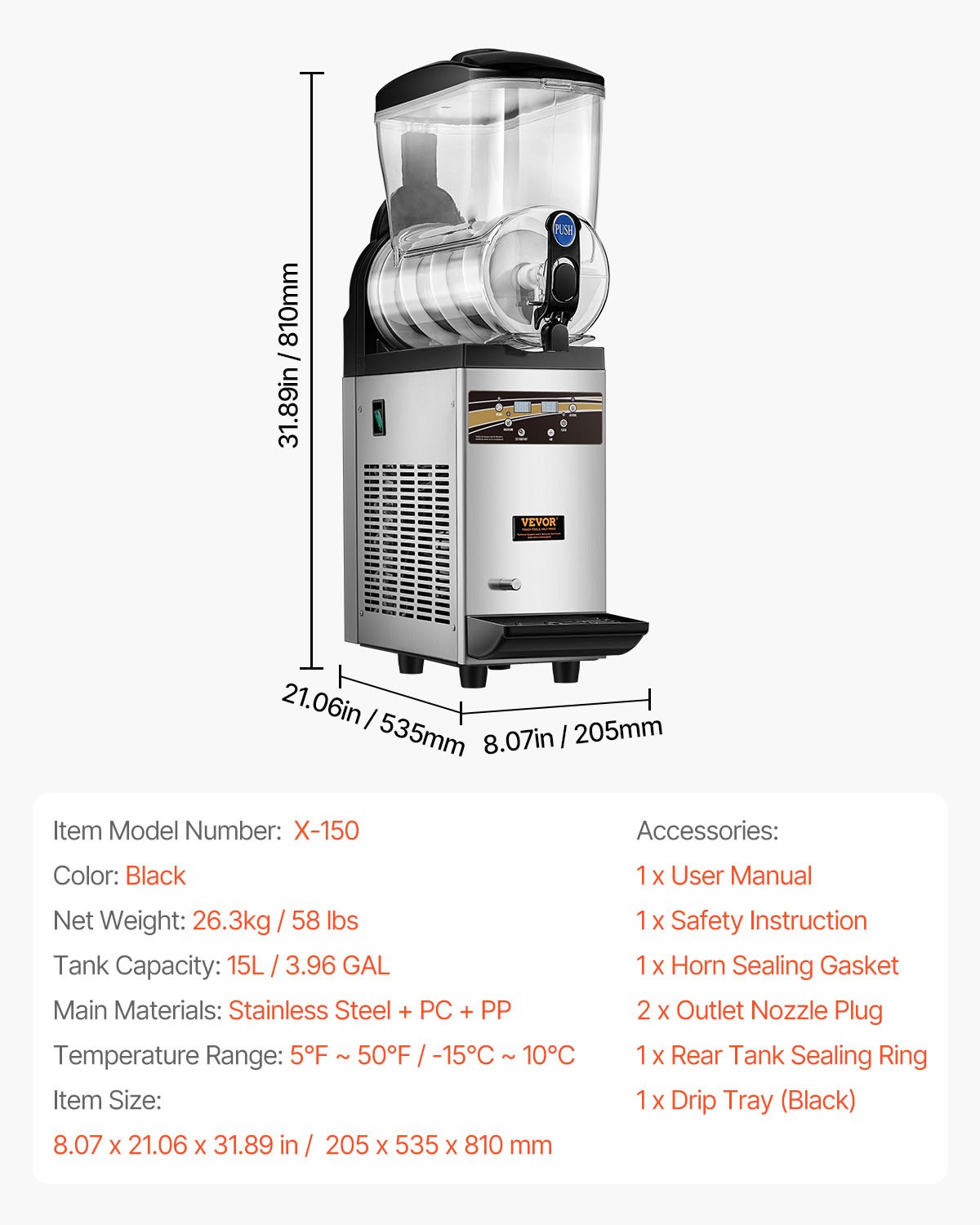 VEVOR Commercial Slushie Machine, 1 x 15L Slushie Machine 500W 220V, Slushie Machine with Removable Tray and Digital Smart Panel, Commercial Slushie Machine