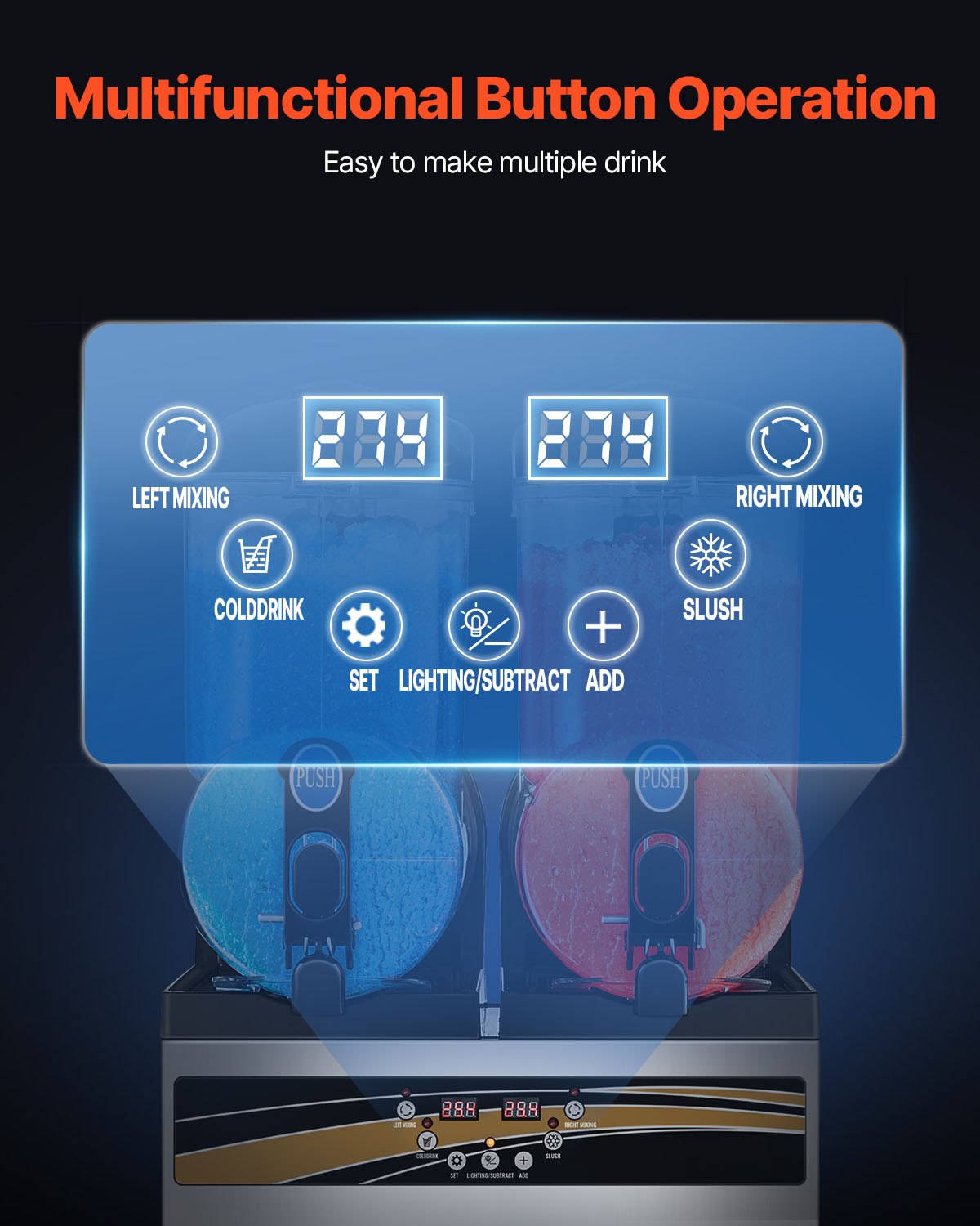 VEVOR Commercial Slushie Machine, 2 x 15L Slushie Maker, 120 Cup Stainless Steel Frozen Drink Maker for Home Parties, Restaurants, Cafes, and Bars