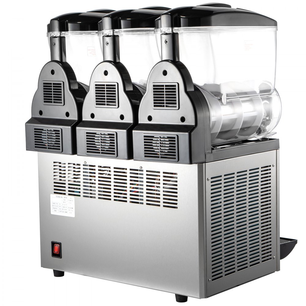VEVOR Macchina per Granita Sorbetto Elettrica in Acciaio Inox 45L Uso Commerciale, Granitore Sorbettiera Elettrico Commerciale Bevande Fredde, Macchina per Granita Crema Caffè con 3 Vasche da Banco
