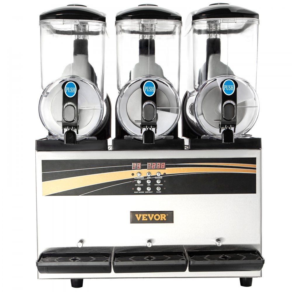 VEVOR Macchina per Granita Sorbetto Elettrica in Acciaio Inox 45L Uso Commerciale, Granitore Sorbettiera Elettrico Commerciale Bevande Fredde, Macchina per Granita Crema Caffè con 3 Vasche da Banco