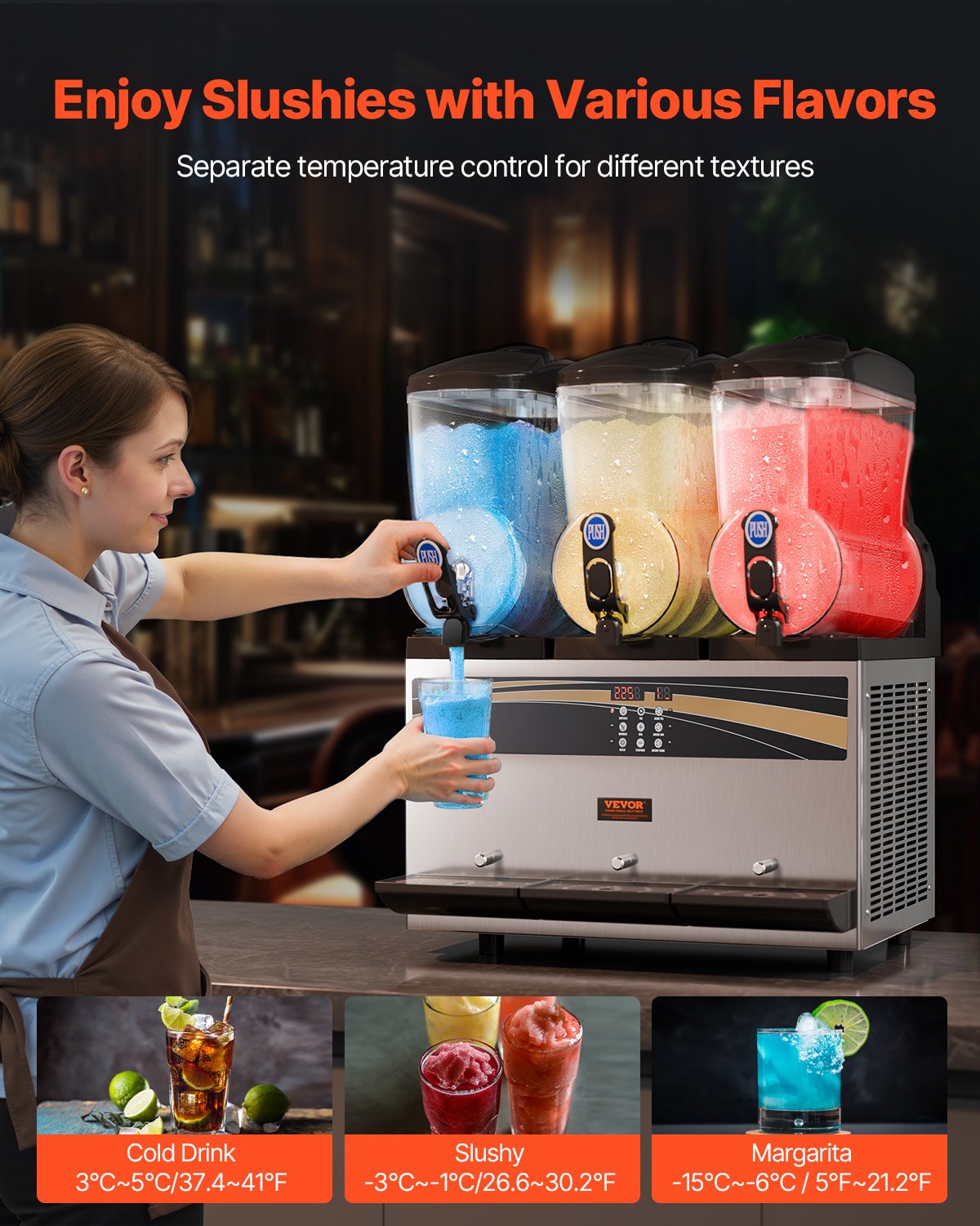 VEVOR Commercial Slushie Machine, 3 x 15 L Slushie Machine 800W 220V, Slushie Machine with Removable Tray and Digital Smart Panel, Commercial Slushie Machine