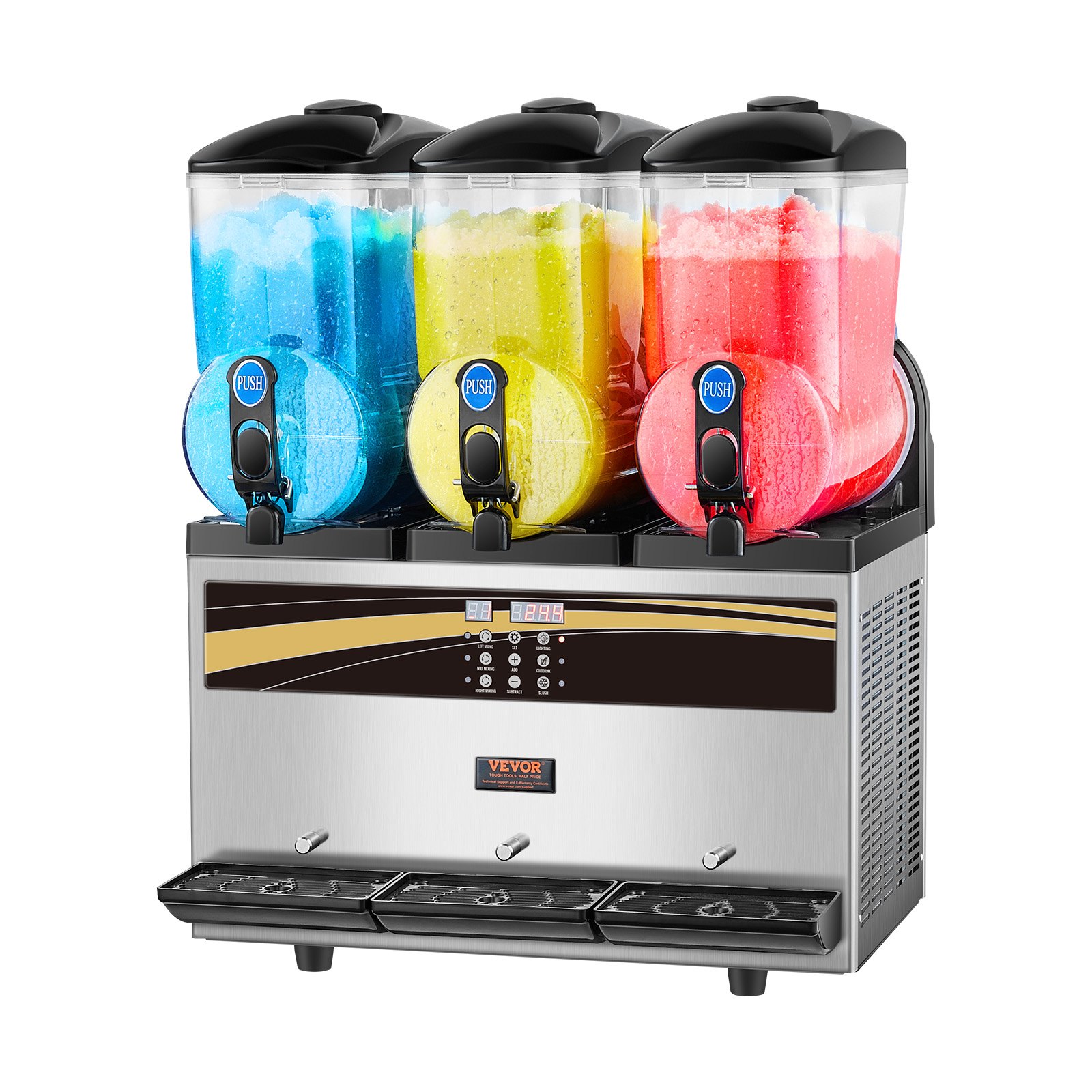 VEVOR Commercial Slushie Machine, 3 x 15 L Slushie Machine 800W 220V, Slushie Machine with Removable Tray and Digital Smart Panel, Commercial Slushie Machine