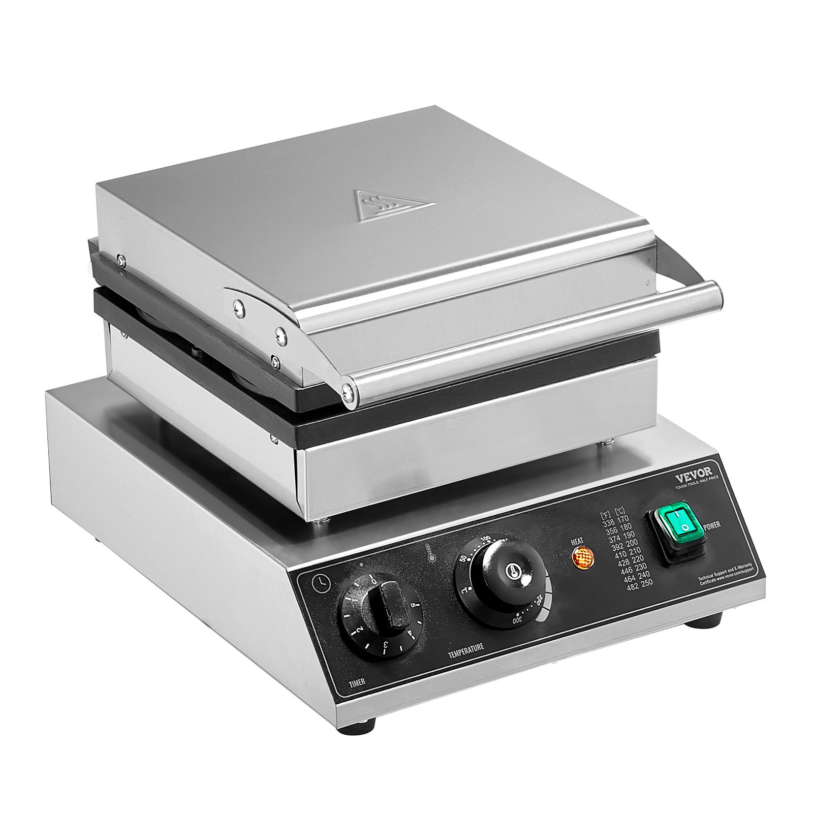 VEVOR Macchina per Waffle Belga Rotonda Commerciale, 4 Pezzi per Waffle, Piastra per Waffle in Acciaio Inox Antiaderente 1750 W con Controllo Temperatura Tempo, per Ristoranti Panetterie Snack Bar