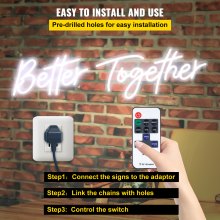 VEVOR Insegna al Neon a Led Luce Notturna Better Together, Potenza 20 W 100-240 V Insegne al Neon Bianco 2 Parole in Silicone e Acrilico per Feste, Matrimoni, Uffici, bar, Caffè, Finestre e Ristoranti