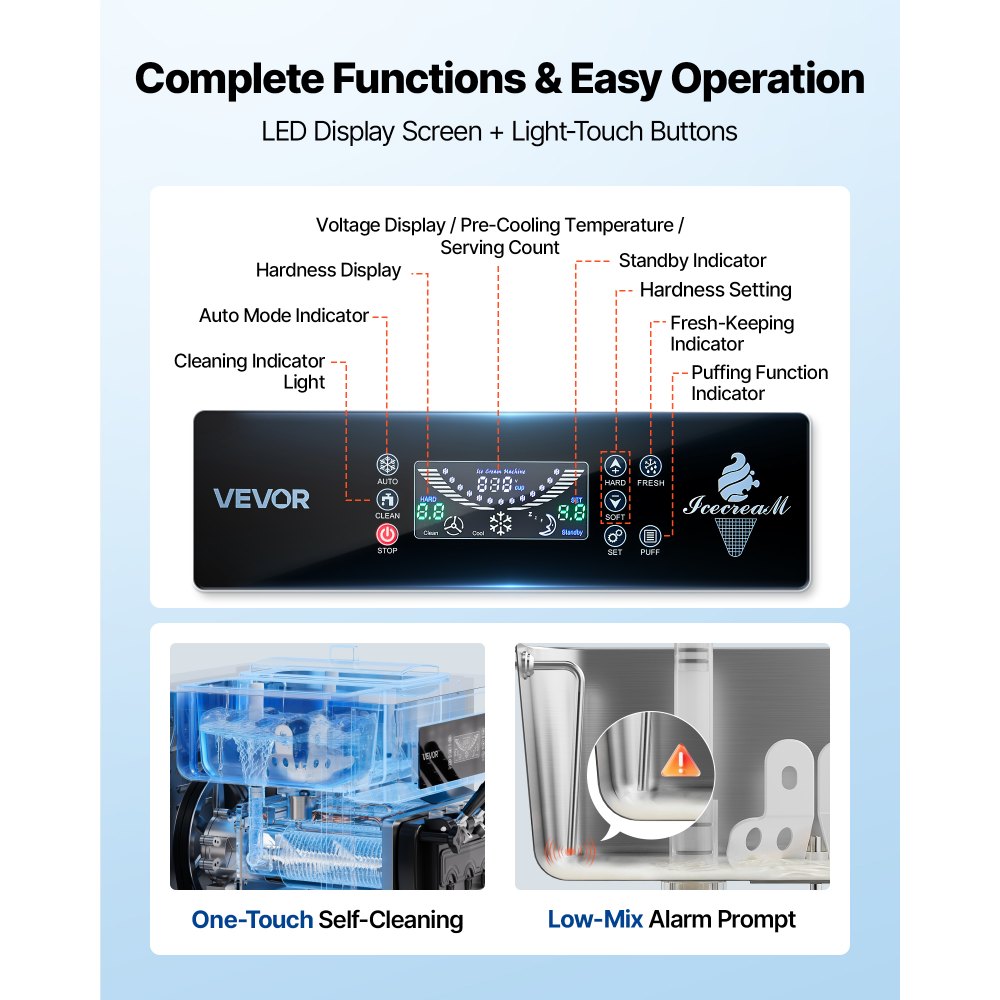 VEVOR Macchina per Gelato Soft Commerciale da Pavimento Produzione max. 20-28 L/h, Macchina per Creme Fredde Gelato Soft 2200 W 2 Tramogge da 6 Litri, Gelaterie, Pasticcerie, Feste, Ristorante