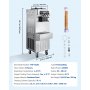 VEVOR Commercial Ice Cream Machine, 20-28L/H Yield, 2200W 3-Flavor Freestanding Soft Serve Ice Cream Maker with 2 x 6L Hoppers & Built-In Puffing Pump, Pre-Cooling Low-Mix Alert for Snack Dessert Shop