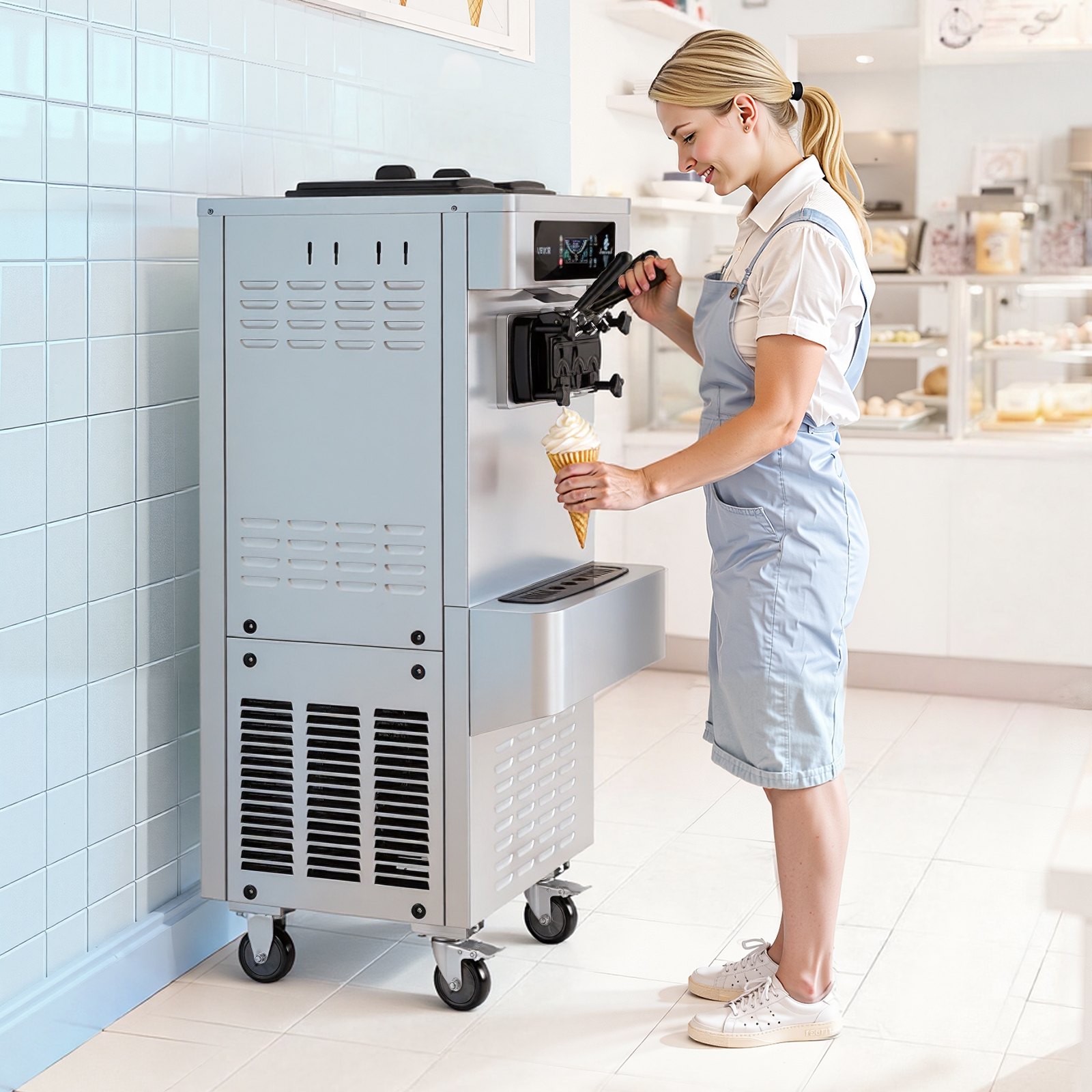 VEVOR Macchina per Gelato Soft Commerciale da Pavimento Produzione max. 20-28 L/h, Macchina per Creme Fredde Gelato Soft 2200 W 2 Tramogge da 6 Litri, Gelaterie, Pasticcerie, Feste, Ristorante