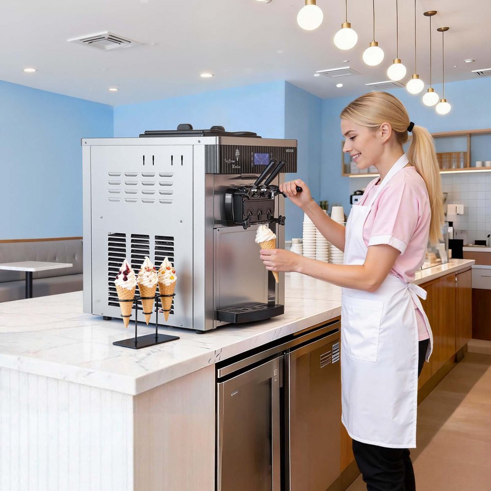 VEVOR Macchina per Gelato Soft Commerciale 2200 W da Banco Pruduzione 20-28 L/h, Macchina per Gelato Morbido Pre-Raffreddamento Autopulente Display LED Unità da Tavolo per Bar Ristorante Albergo Hotel