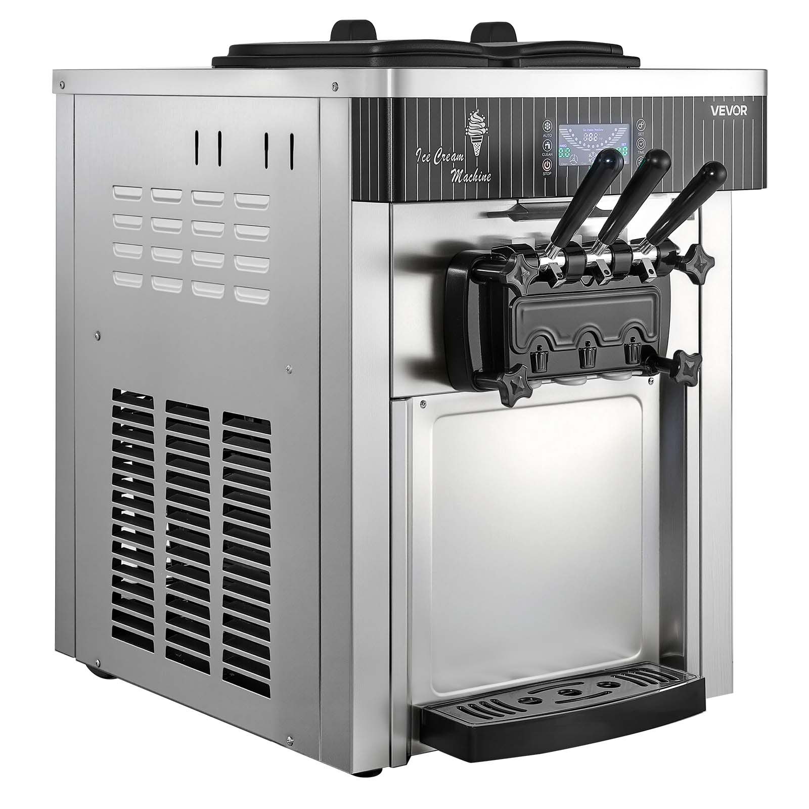 VEVOR Macchina per Gelato Soft Commerciale 2200 W da Banco Pruduzione 20-28 L/h, Macchina per Gelato Morbido Pre-Raffreddamento Autopulente Display LED Unità da Tavolo per Bar Ristorante Albergo Hotel