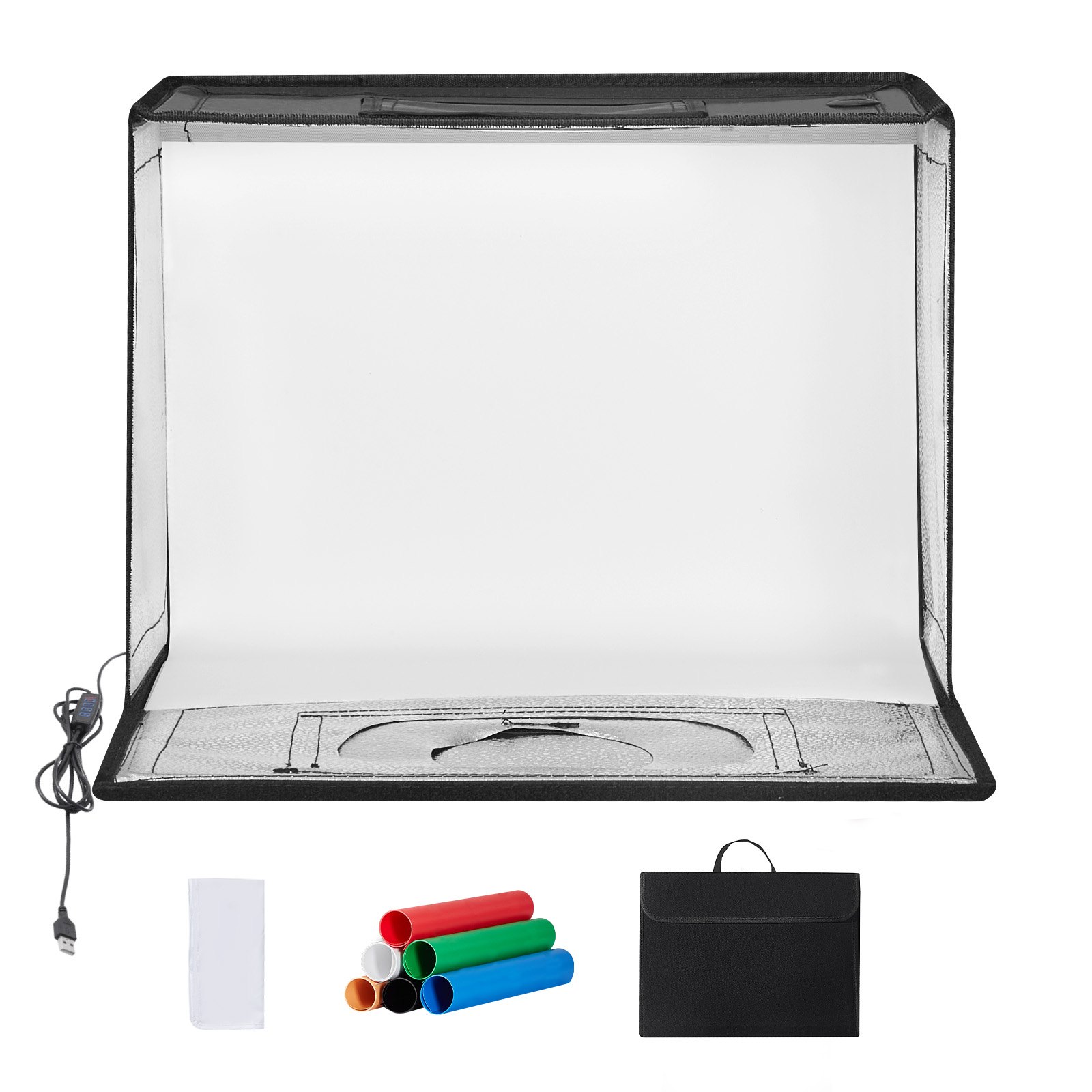 VEVOR Box Fotografico Studio Scatola Luminosa 41x30x30,5 cm, Kit Light Box 3000-5600K, Temperatura Colore Regolabile 120 LED 6 Fondali, Scatola Luminosa Fotografica Studio, Tenda Studio Fotografico