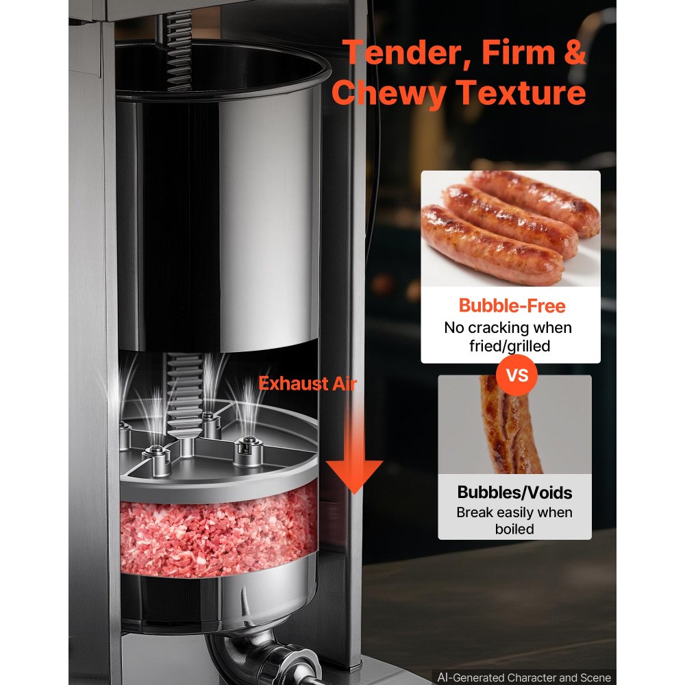 VEVOR Insaccatrice Elettrica Verticale Acciaio Inox 25 L Uso Commerciale Macchina Insaccatrice, Velocità Controllata, con 4 Ugelli di Riempimento, Pedale, Preparazione di Salsicce, Testata da CE